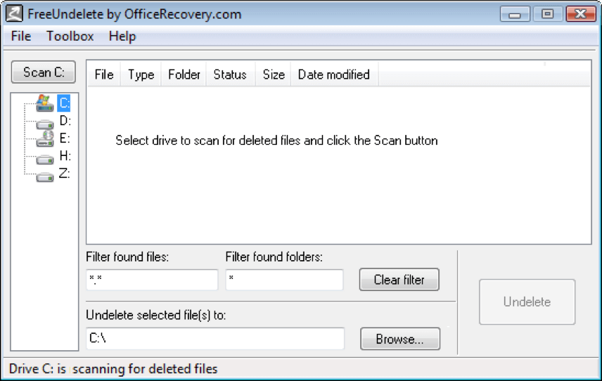 Free Undelete to recover deleted fiiles