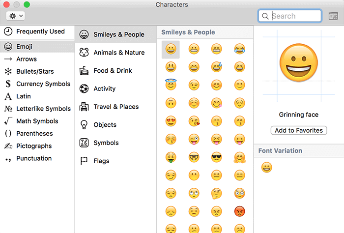 Character Map on Mac