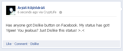 Dislike Button on Facebook Status Prank