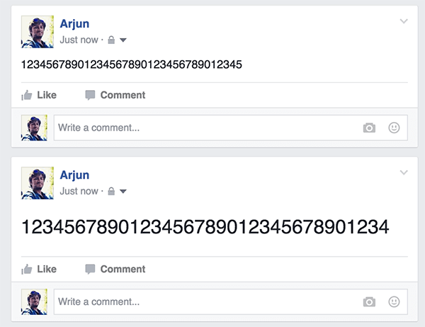 Facebook Status in Large Font Size