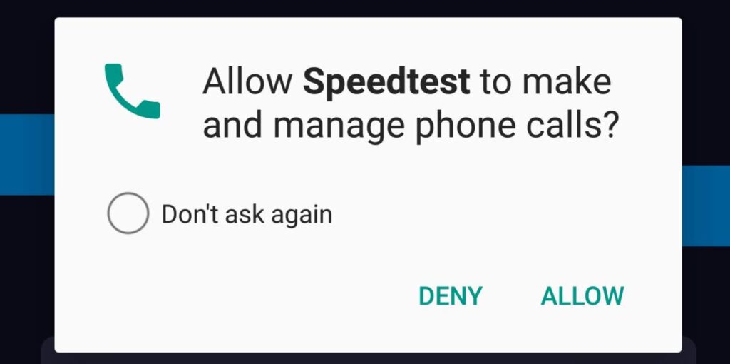 Call Permissions on Android Speedtest