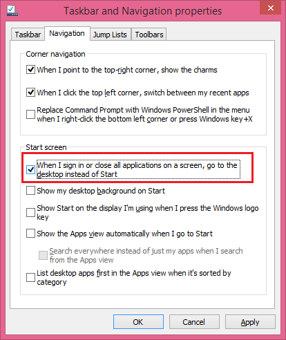 Taskbar Properties on Windows 8.1
