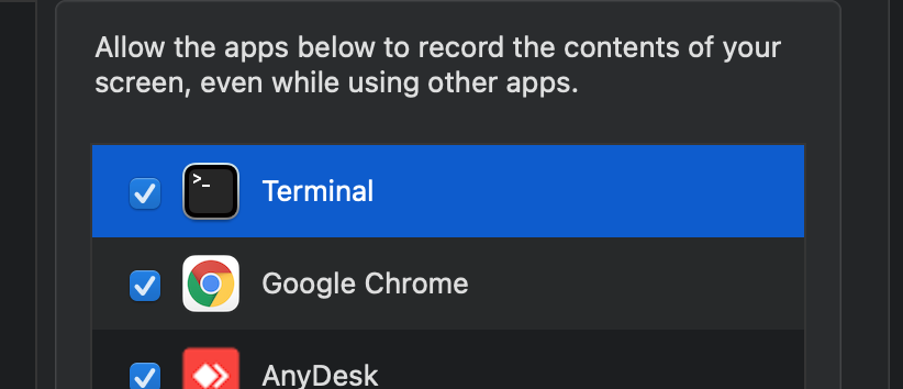 Terminal Screen Recording Permission